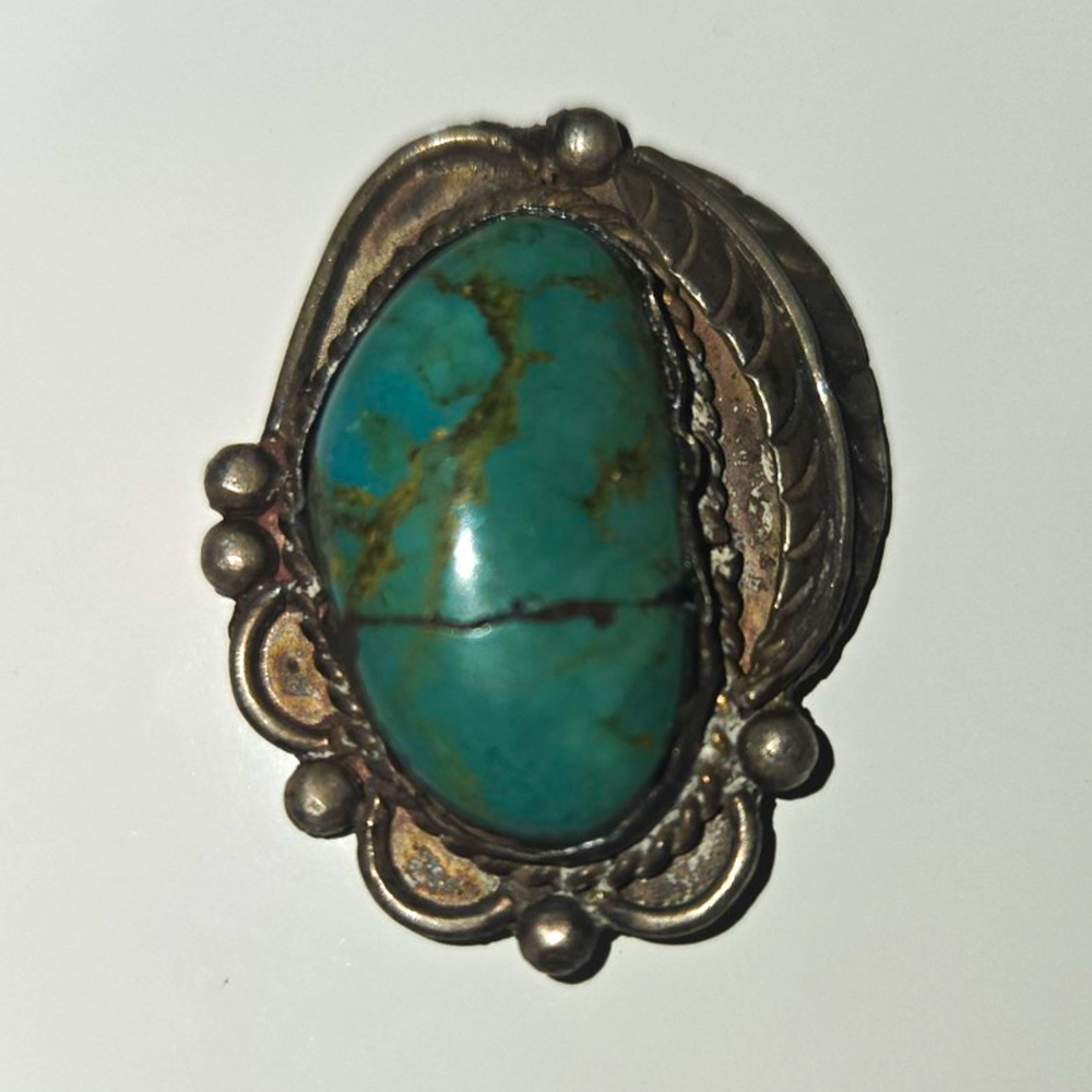 Vintage 925 Sterling Silver Blue Green Stone Pendant Broken Bail Southwestern